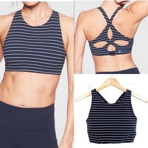 Athleta Striped HighNeck Running Cropped Tank Top Sports Bra Size Small
